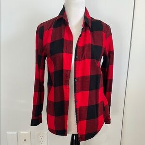 Red and Black Plaid Button-Up Shirt